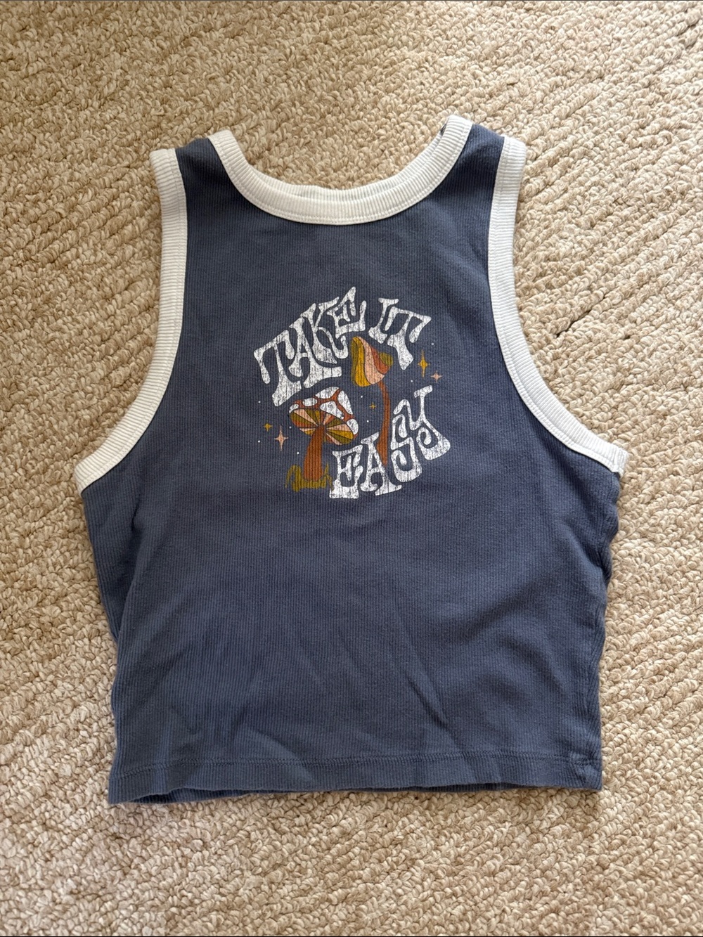 Hollister Navy Tank with White Trim and Mushroom Graphic